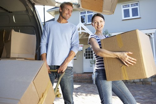 Boxes and furniture arranged for a Crooklog home move